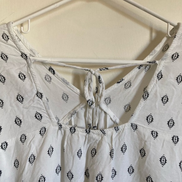 🌞Roxy V Neck White Boho Print Tie Back Keyhole Long Sleeve Flowy Blouse #Gr - Picture 9 of 10